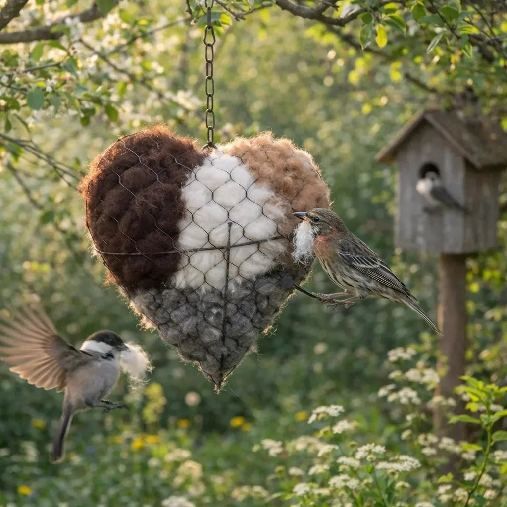 ☁ Handmade Alpaca Fiber Bird Nesting Heart 🏡