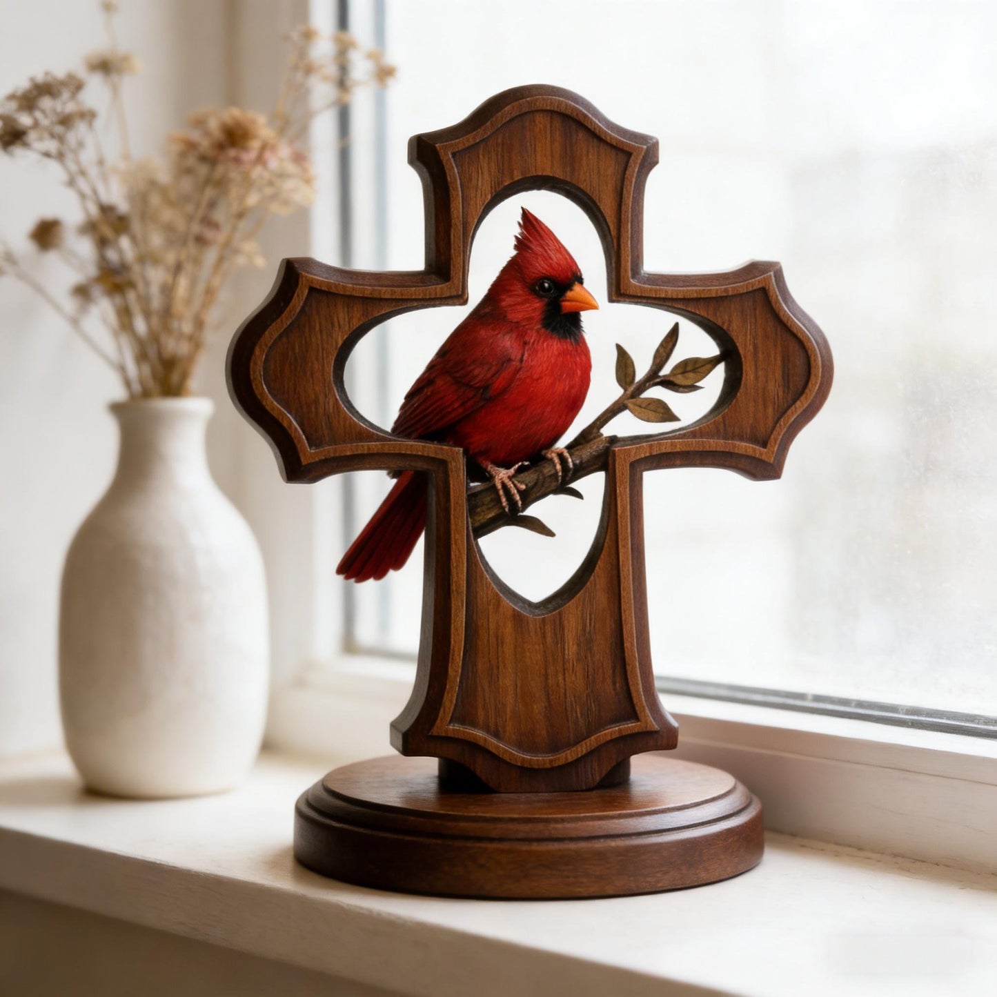 ❤️✝️Handcrafted Cardinal Cross Ornament-Since 2023