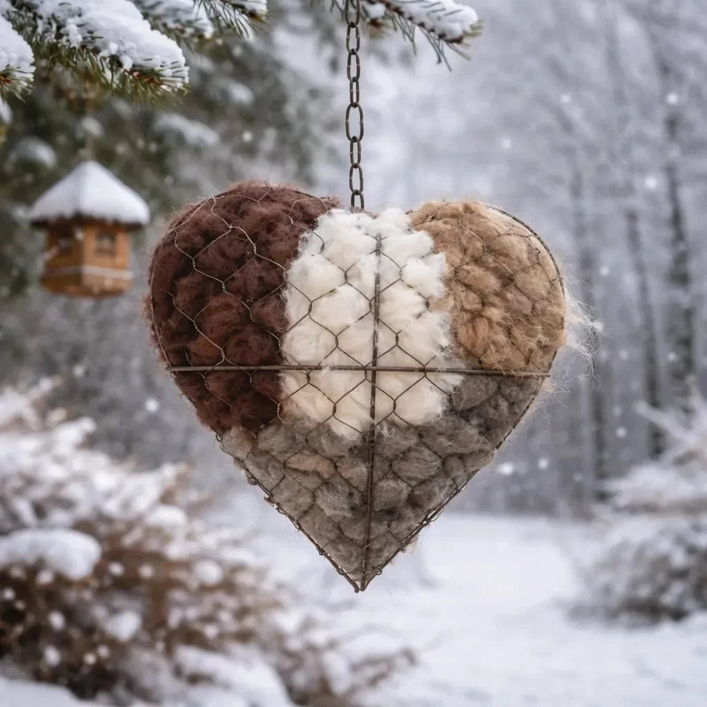☁ Handmade Alpaca Fiber Bird Nesting Heart 🏡